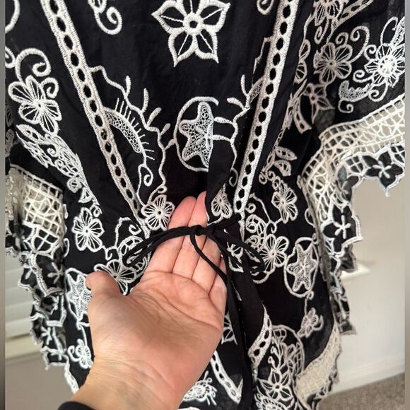 Yoana Baraschi Women’s M Black White Embroidered Crochet Tunic Top Boho Style - Picture 3 of 9